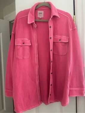 aerie Hot Pink Waffle Shirt Jacket